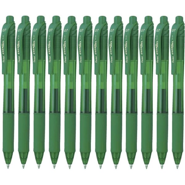 Pentel BL107 Energel-X Retractable Gel Ink Pen 0.7mm Green Box 12