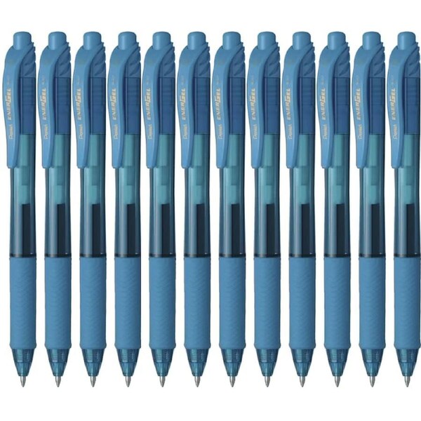 Pentel BL107 Energel-X Retractable Gel Ink Pen 0.7mm Sky Light Blue Box 12