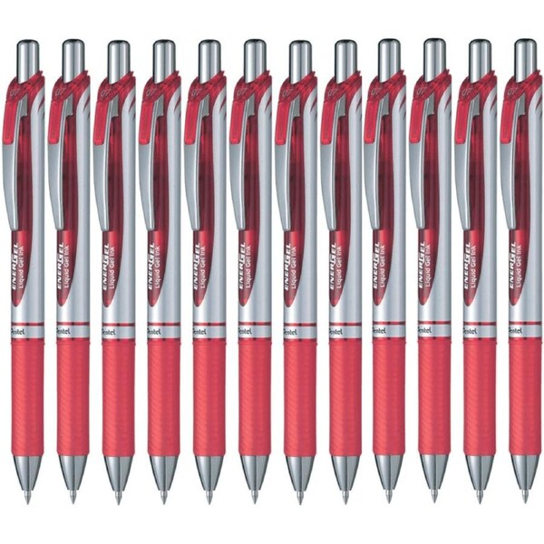 Pentel BL77 Energel Gel Ink Pen Retractable Medium 0.7mm Red Box 12