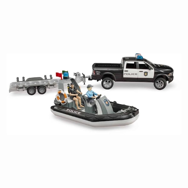 Bruder - RAM 2500 Police Pickup with Trailer, Boat and 2 Figures