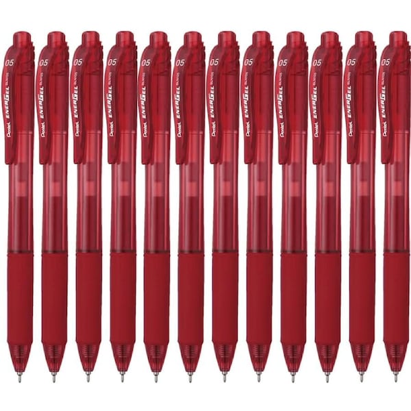 Pentel BLN105 Energel-X Retractable Gel Ink Pen Fine 0.5mm Red Box 12
