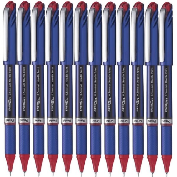 Pentel BLN25 Energel Rollerball Liquid Gel Ink Pen 0.5mm Needle Point Red Box 12