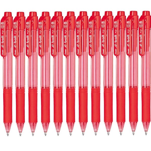 Pentel e-Ball BK130 Retractable Ballpoint Pen 1.0mm Red Box 12
