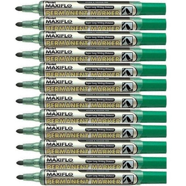 Pentel Maxiflo Permanent Marker Bullet Point Green Box of 12