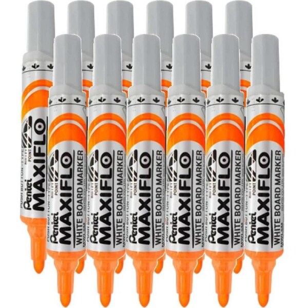 Pentel Maxiflo Whiteboard Marker Bullet Point 2.1mm Orange Box 12