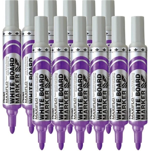 Pentel Maxiflo Whiteboard Marker Bullet Point 2.1mm Violet Purple Box 12