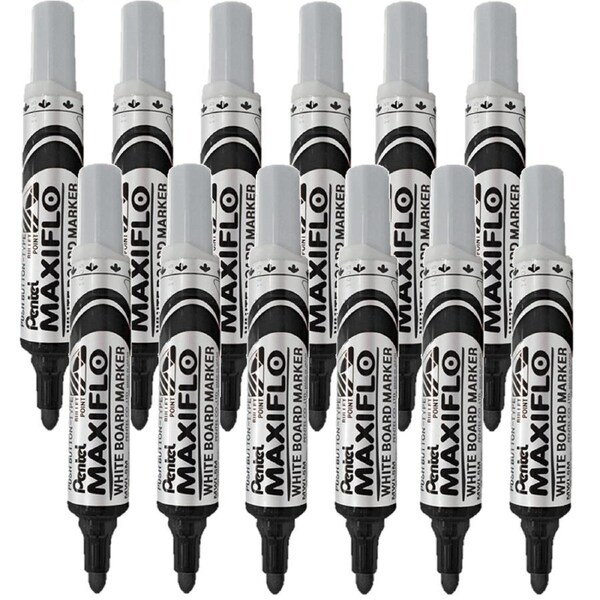 Pentel Maxiflo Whiteboard Marker Bullet Point Tip 2.1mm Black Box 12