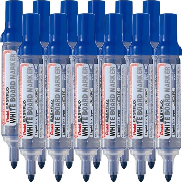 Pentel MW50M Easyflo Whiteboard Marker Bullet Point Blue Box 12