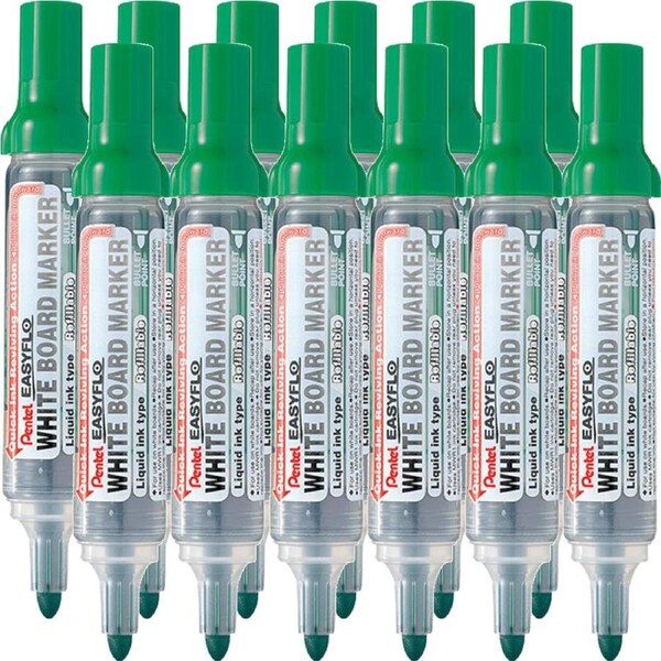 Pentel MW50M Easyflo Whiteboard Marker Bullet Point Green Box 12