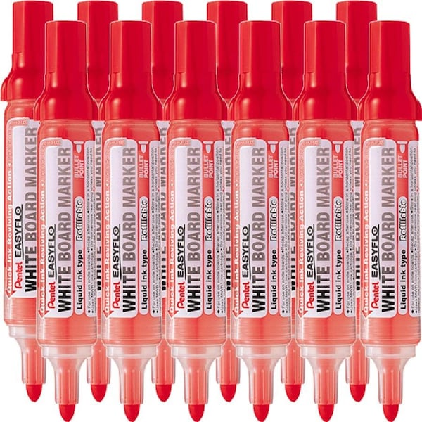 Pentel MW50M Easyflo Whiteboard Marker Bullet Point Red Box 12