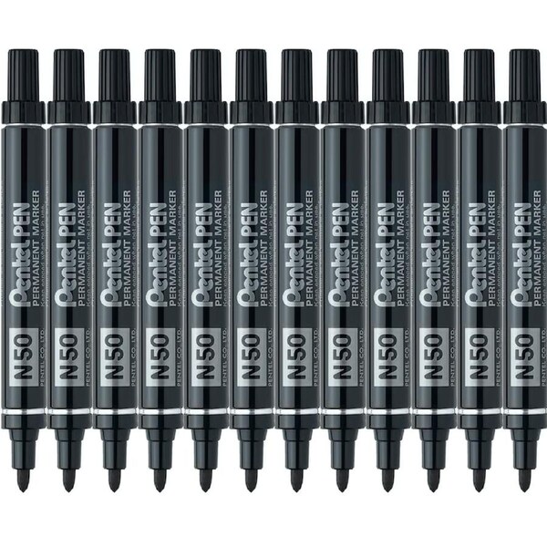 Pentel N50 Permanent Marker Bullet Tip 1.5mm Black Box 12