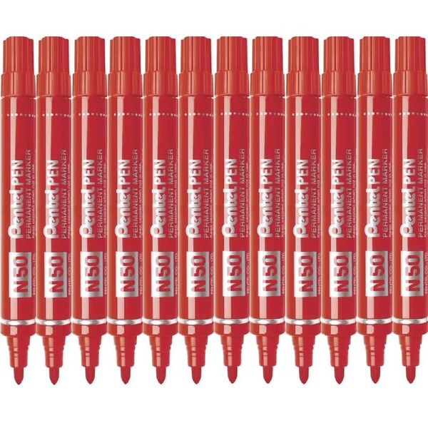 Pentel N50 Permanent Marker Bullet Tip 1.5mm Red Box 12