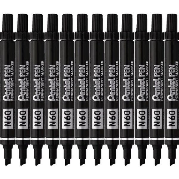 Pentel N60 Permanent Marker Chisel Point Black Box 12