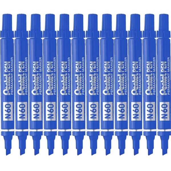 Pentel N60 Permanent Marker Chisel Point Blue Box 12
