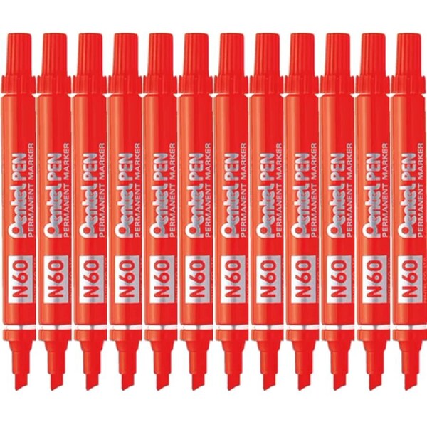 Pentel N60 Permanent Marker Chisel Point Red Box 12
