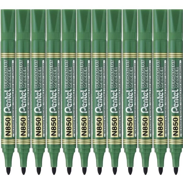 Pentel N850 Permanent Marker Bullet Tip 1.5mm Point Green Box 12