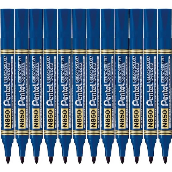 Pentel N850 Permanent Marker Bullet Tip 1.5mmPoint Blue Box 12