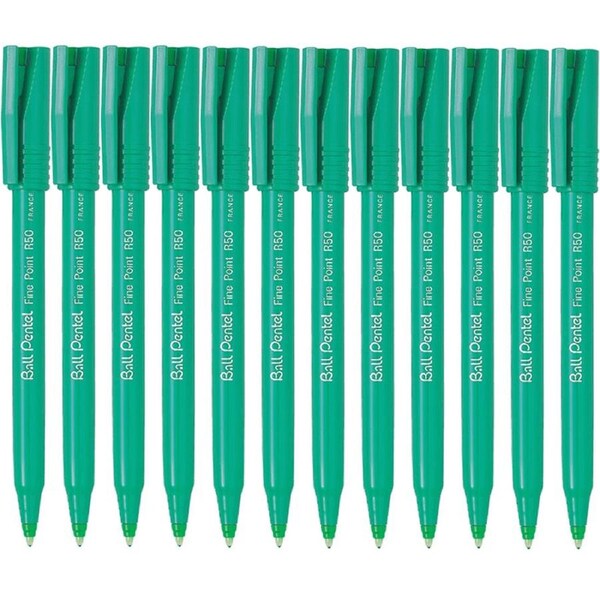 Pentel R50 Rollerball Pen Fine 0.8mm Green Box 12