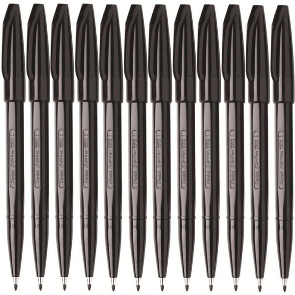 Pentel S520 Sign Pen Medium Fibre Tip 0.8mm Black Box 12