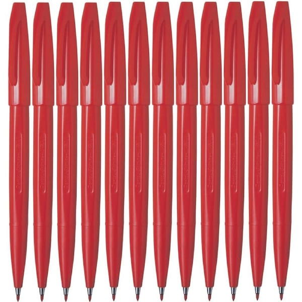 Pentel S520 Sign Pen Medium Fibre Tip 0.8mm Red Box 12