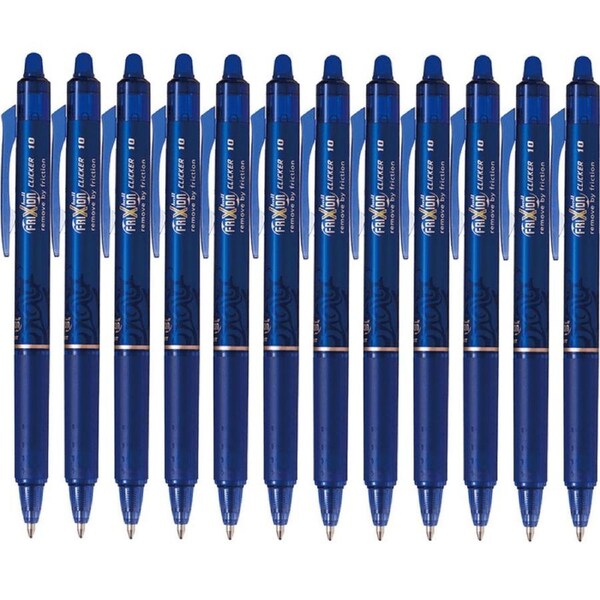 Pilot Frixion Clicker Retractable Erasable Gel Ink Pen 1.0mm Blue Box 12