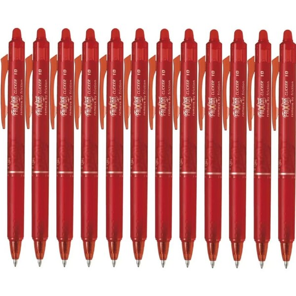 Pilot Frixion Clicker Retractable Erasable Gel Ink Pen 1.0mm Red Box 12