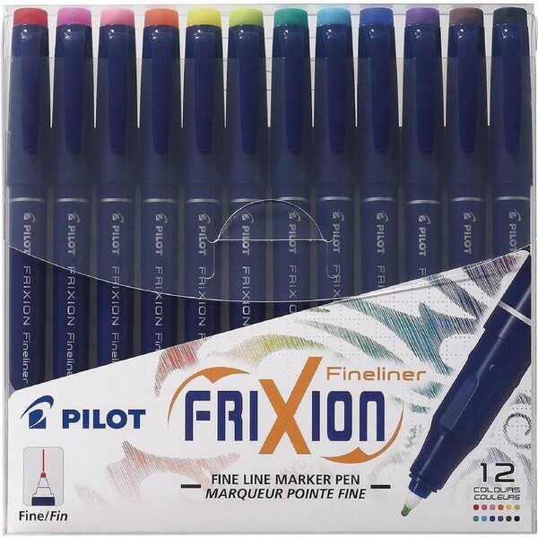 Pilot Frixion Erasabl Fineliner Marker Pens 0.45mm Assorted Colours Pack 12