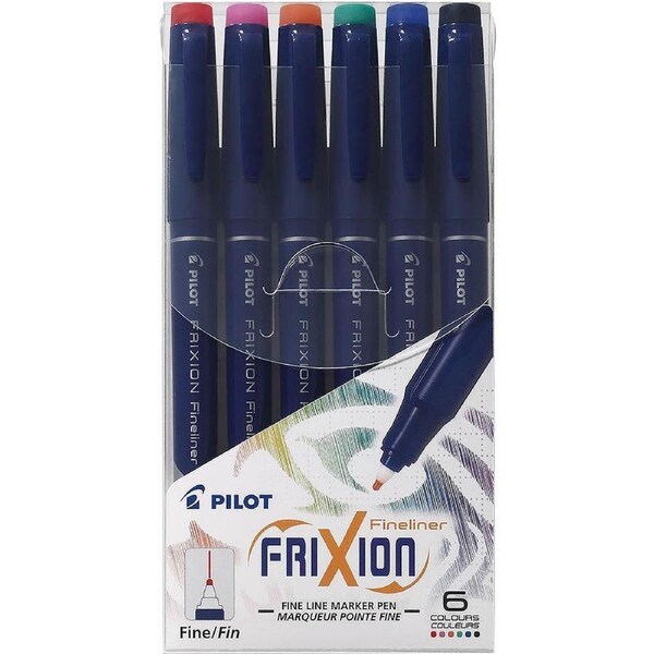 Pilot Frixion Erasable Fineliner Pen 0.45mm Assorted Pack 6
