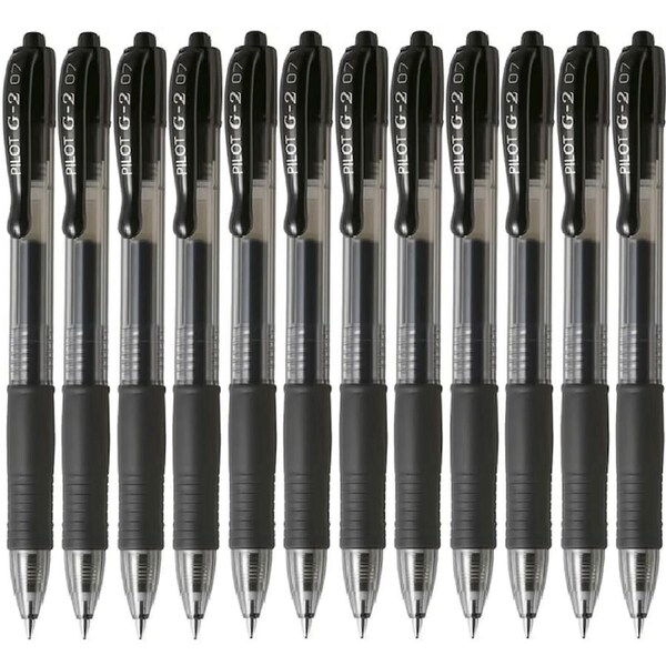 Pilot G2 Gel Ink Pen Retractable 0.7mm Fine Black Box 12 G-2