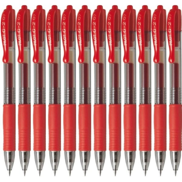 Pilot G2 Gel Ink Pen Retractable 0.7mm Fine Red Box 12 G-2