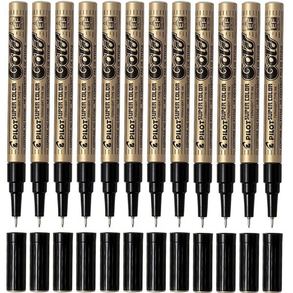 Pilot Permanent Marker Extra Fine Gold Box 12
