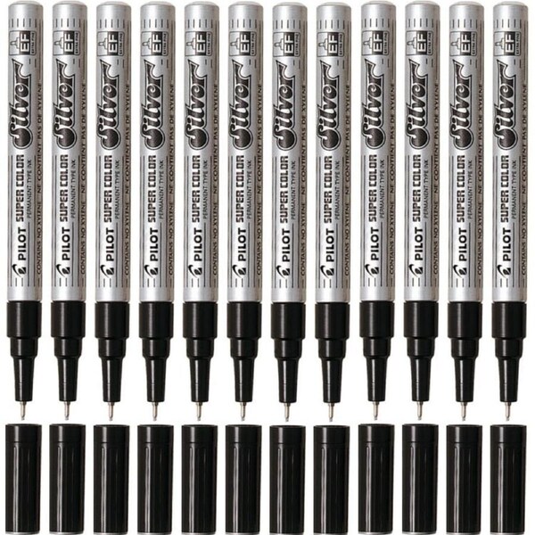 Pilot Permanent Marker Extra Fine Silver Box 12