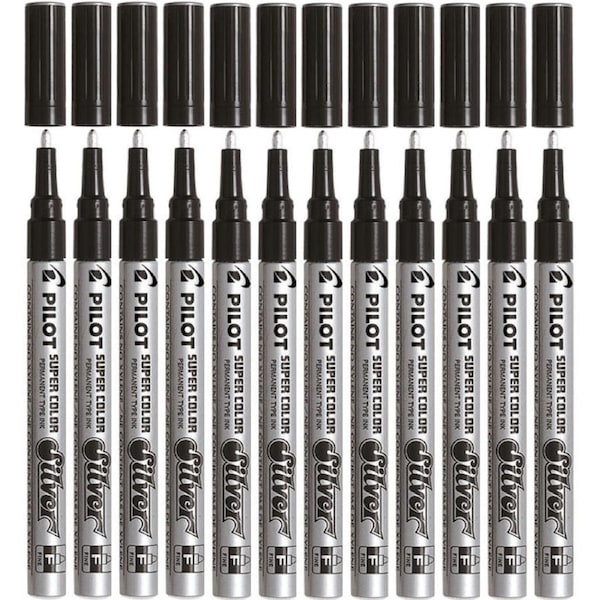 Pilot Permanent Marker Super Colour Fine 3.0mm Silver Box 12