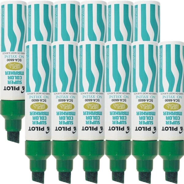 Pilot SCA-6600 Jumbo Marker Chisel Broad Thick Tip Nib 10mm Green Box 12