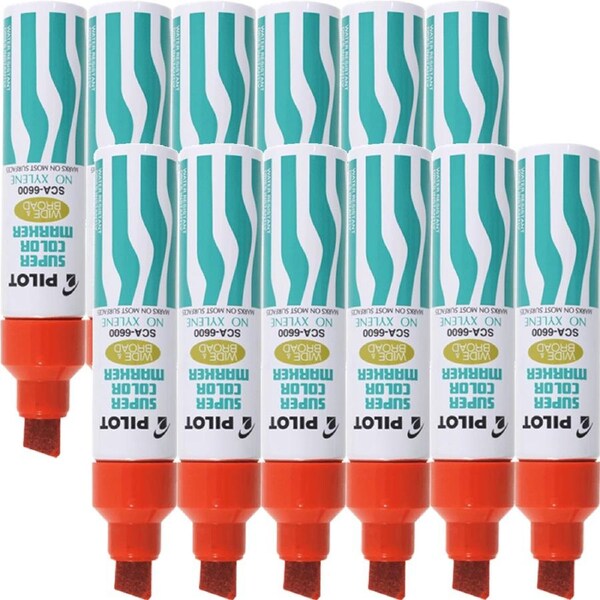 Pilot SCA-6600 Jumbo Marker Chisel Broad Thick Tip Nib 10mm Red Box 12