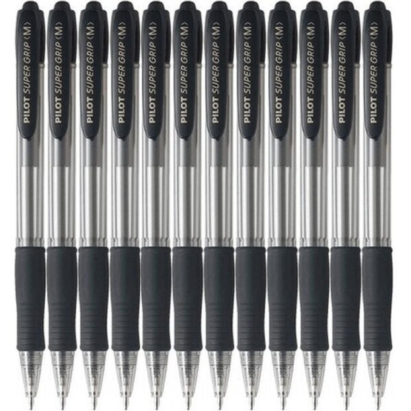 Pilot Super Grip Retractable Ballpoint Pen Medium 1.0mm Black Box 12