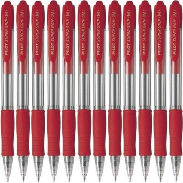 Pilot Super Grip Retractable Ballpoint Pen Medium 1.0mm Red Box 12