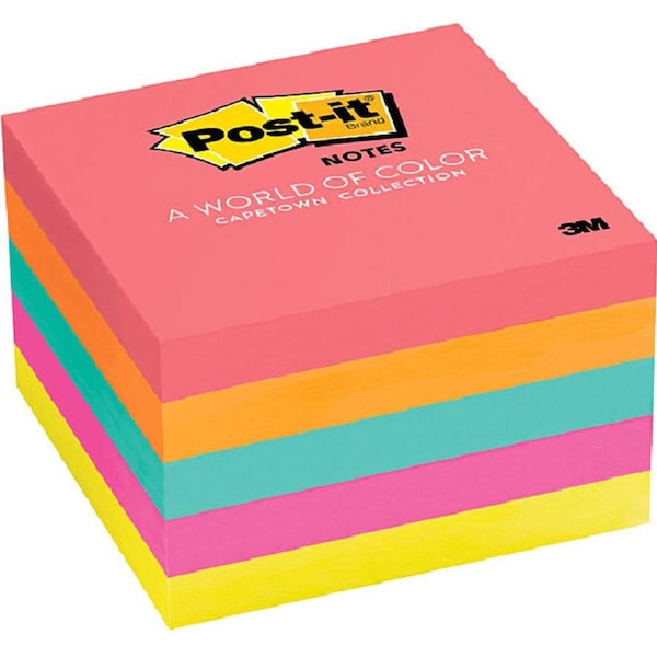 Post-It 654 Sticky Notes 76x76mm Square Capetown Assorted Bright Colours Pack 5