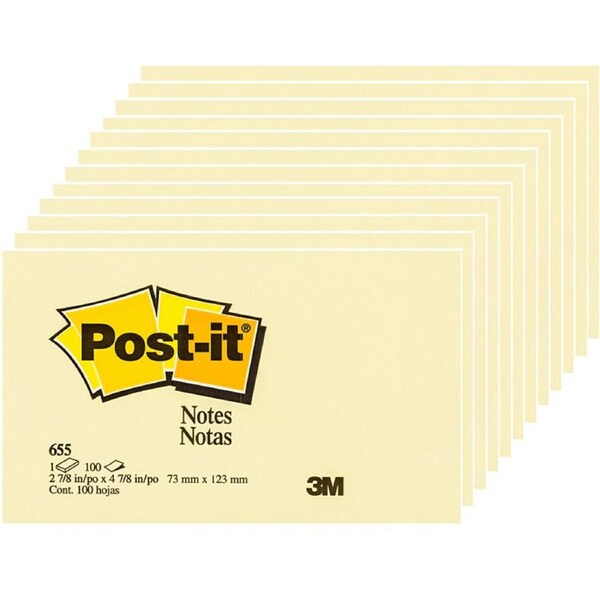 Post-It 655 Sticky Notes 76x127mm Large Rectangle Yellow Pack 12 Pads