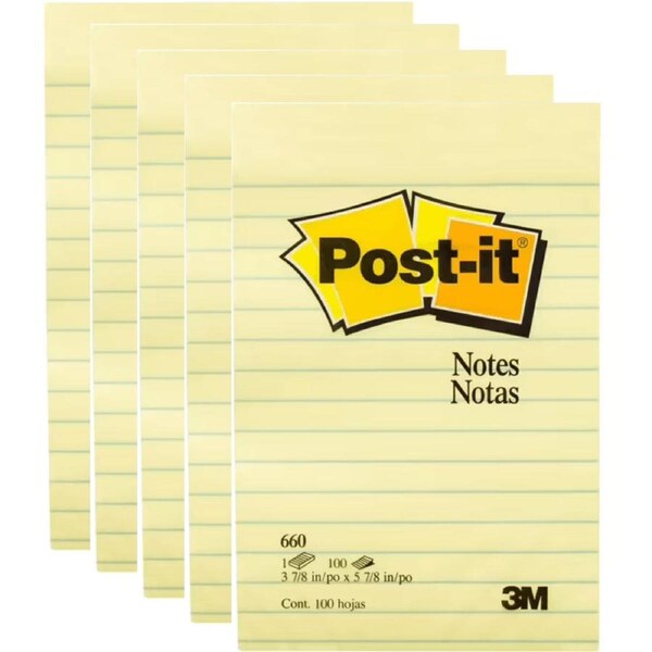 Post-It 660 Ruled Lines Sticky Notes Yellow Pack 5 98x149mm