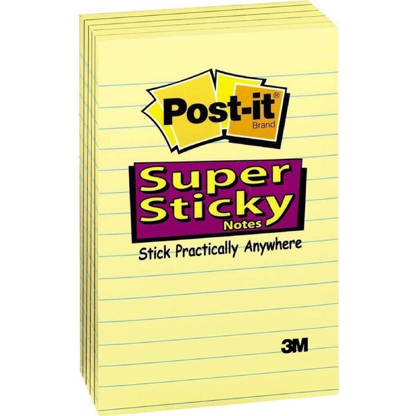 Post-It 660-5Sscy Super Sticky Lined Notes 101x152mm Yellow