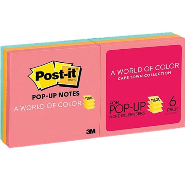 Post-It Pop-Up Notes For Dispenser 76x76mm Capetown Colours Pack 6 Pads