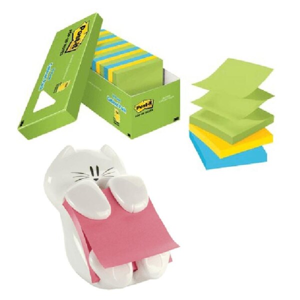 Post-It Pop-Up Notes 76x76mm Assorted Jaipur Colours Pack 18 + Cat Dispenser