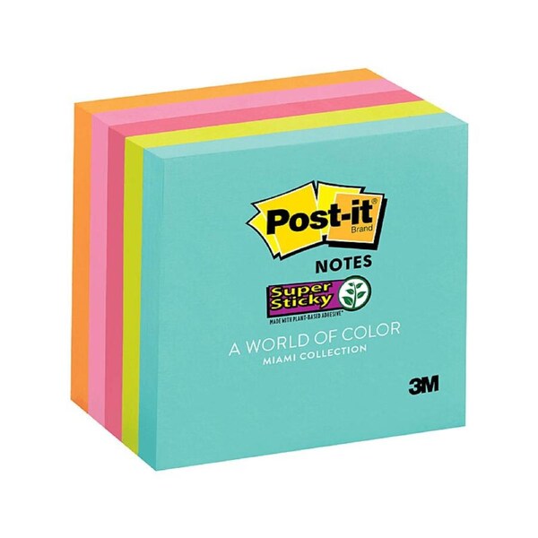 Post-It Super Sticky Notes 76x76mm Miami Bright Colours Square 5 Pads Assorted