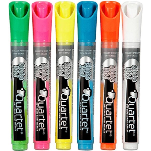 Quartet Glassboard Markers Bullet Tip Assorted Colours Pack 6