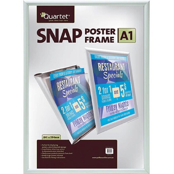 Quartet Instant Poster Snap Insert Frame A1 Silver Border Aluminium Wall Mount
