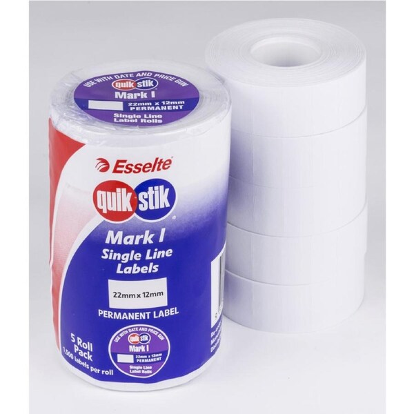 Quikstik Mark I Labels Permanent White 1500 Labels/Roll 22x12mm Pack 5