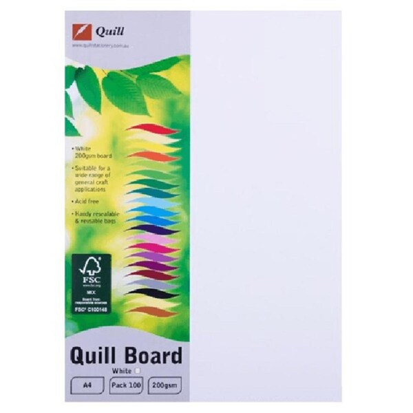 Quill Board Thick Paper 200GSM A4 White Pack 100