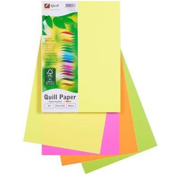 Quill Coloured A4 Copy Paper 80GSM Flouro Assorted Pack 250 Sheets