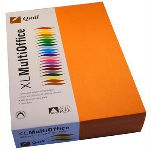 Quill Coloured A4 Copy Paper 80GSM Orange Pack 500 Sheets